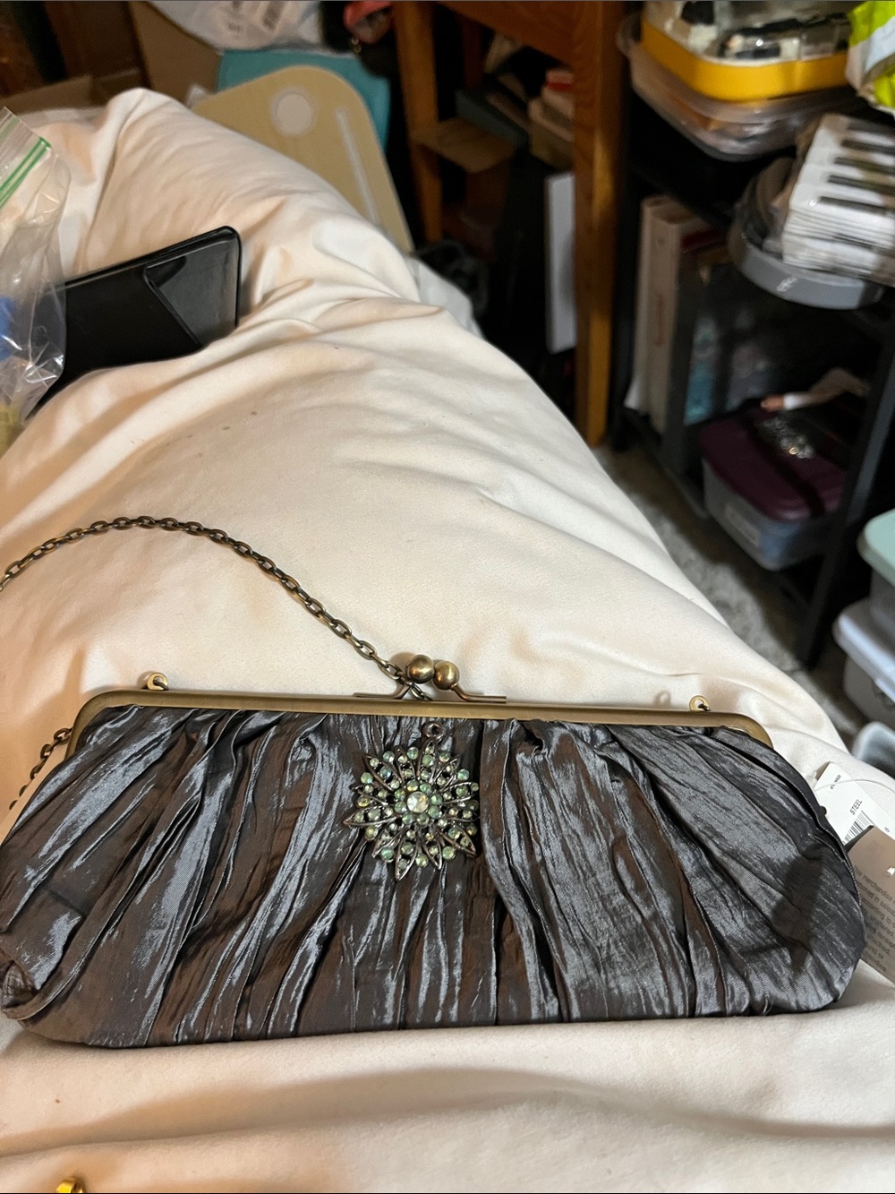 Mundi Silver Clutch with green charm